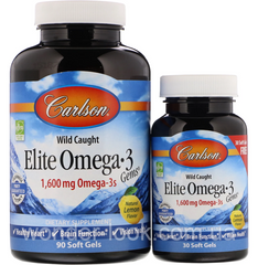 Carlson Labs, Виявлено у диких умовах, Elite Omega-3 Gems, зі смаком лимона, 1600 мг