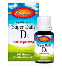 Carlson Labs, Super Daily D3, вітамін D3, 1000 МО, 0,35 рідкої унції (10,3 мл)