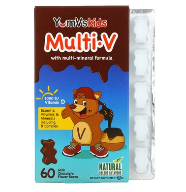 YumV's, Multi V with Multi-Mineral Formula, детский мультивитаминный комплекс со вкусом молочного шоколада, 60 мишек