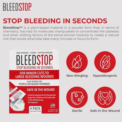 Гемостатичний порошок BleedStop First Aid Powder 4*15 gr